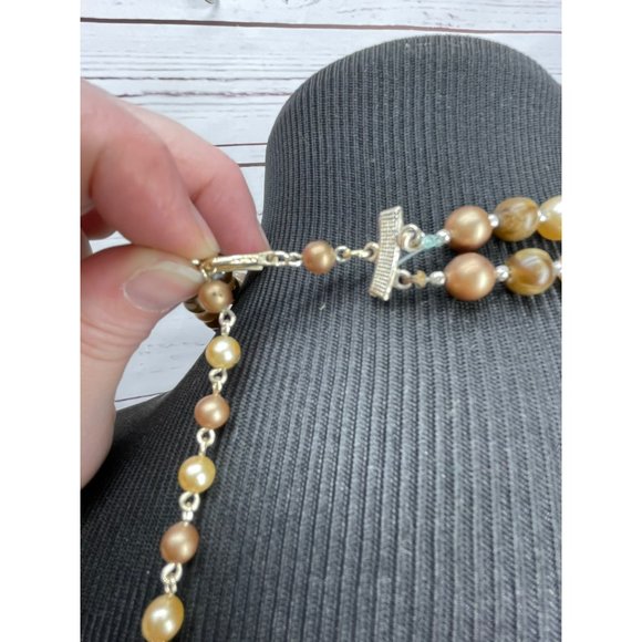Vintage Made in Japan 70's Double-Strand Beaded Necklace Brown Tan Beige Coral A - Picture 6 of 8